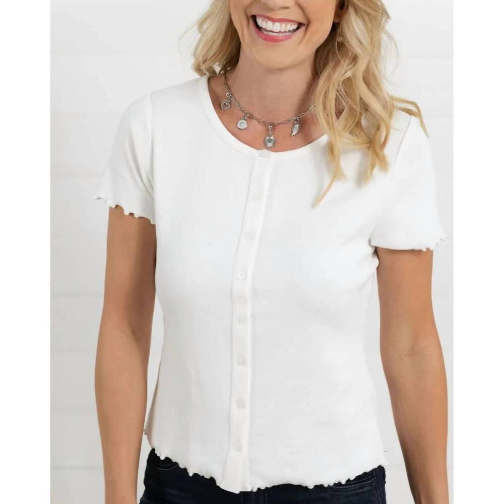 NEW MAC & ME button front short sleeve top in white